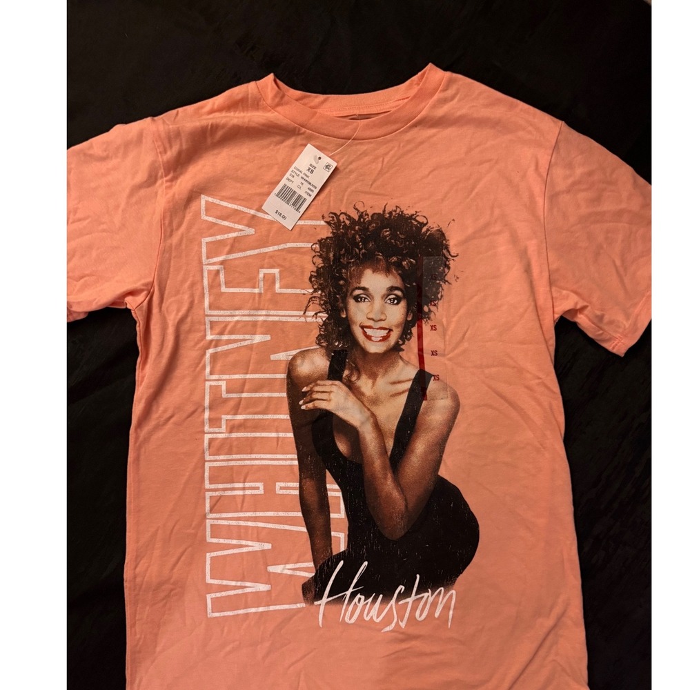 Whitney Houston Women's Graphic T-Shirt Coral Size XS New With Tags Music